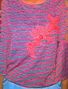 Striped Top with Floral Detail