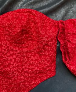 Red Floral Printed Off Shoulder Top