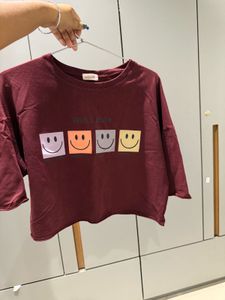 Maroon Smiley Graphic T-Shirt – Casual & Comfy