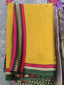 Crepe Yellow Saree
