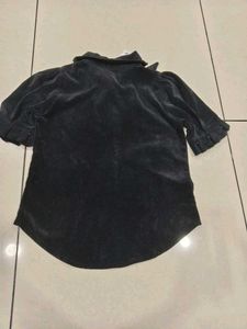 Black Corduroy Puff Sleeve Shirt
