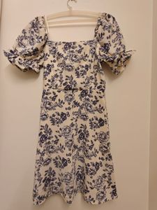 Kazo Blue Printed Mini Dress With Puff Sleeves