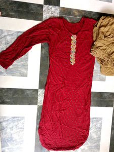 Red Embroidered Kurta Set