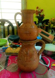 2 Combo Mitti Ke Jugs Vintage Clay Pitcher Set