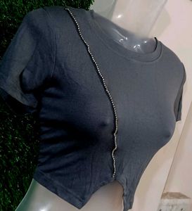 Grey Embellished Crop Top