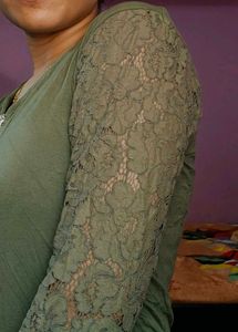 Olive Green Lace Sleeve Top