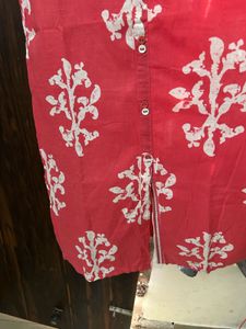 Red &amp; White Block Print Kurti