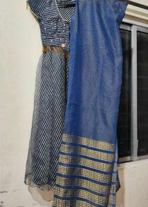 Navyblue Net Chania Choli With Beads Hanging