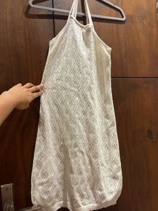 Zudio White Halter-Neck Crochet Mini Dress – Size