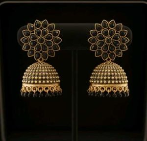 Black Stone Jhumka Earrings