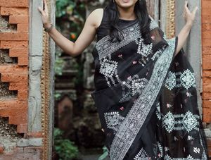 Elegant Black Embroidered Saree