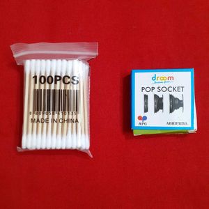Cotton Swabs - 100 Count & Pop Socket Combo