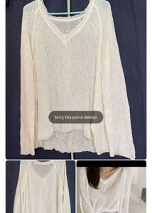 White V-Neck Knit Top