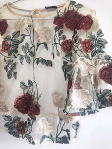 SHEIN Floral Embroidered Sheer Top
