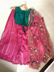 Pink &amp; Green Lehenga Set