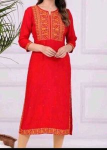 Red Embroidered Kurta