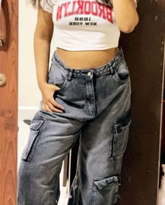 Gray Wash Cargo Jeans