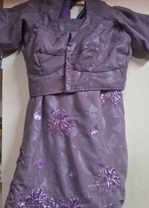 mauve color georget chamki work saree with blouse