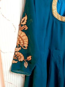 Ethnic Gown Dark Teal Green Colour
