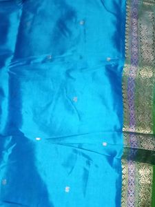 Blue Silk Saree with Gold Border