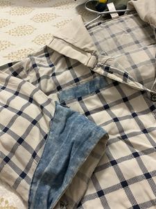 Demin Detailed White Checked Girls T-shirts
