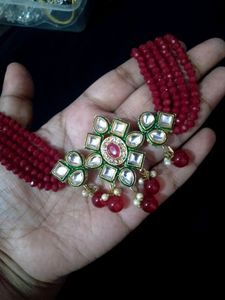 Unused Red Kundan Choker Set