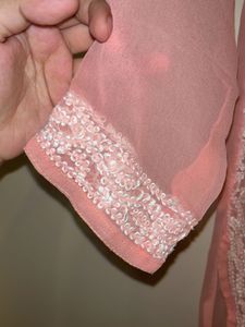 Chikankari Peach Kurti With Inner