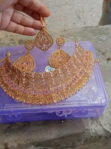 Elegant Pink &amp; Gold Choker Necklace