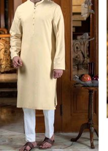 J.Junaid Jumshed Men Regular Yellow Cotton Kurta