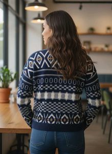 Stylish Patterned Knit Sweater_Navy Blue