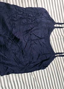 Navy Pleated Ribbon Detail Top