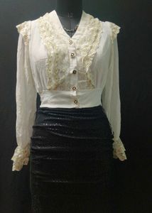 Vintage Lace Trim Button-Down Top
