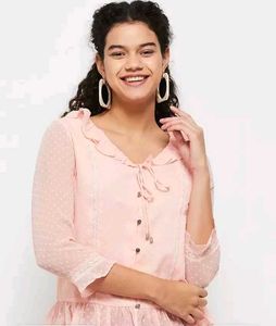 Pink Swiss Dot Ruffle Blouse
