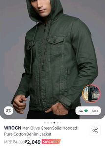 Wrogn Green Hooded Denim Jacket