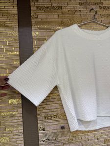 White Textured Crop Tshirt