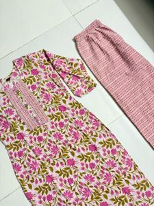 Pink Floral Print Kurta Set