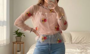 Dreamy Embroidered Mesh Barbie Top