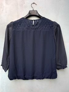 New With Tag Navy Blue Korean Top
