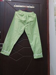 Striped Green Cotton Kurti Pant Set