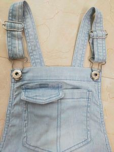 Striped Denim Overalls Dress