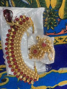 Red &amp; Golden Pearl Set With Earings