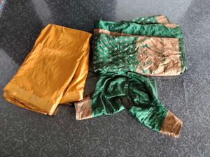 Green &amp; Gold Silk Blend Saree