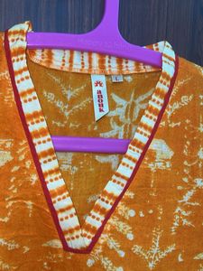 Orange Printed A-Line kurta