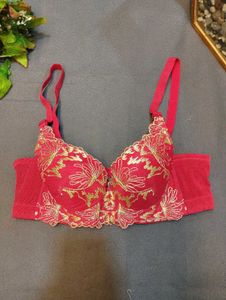 Red & Gold Embroidered Bra🌸