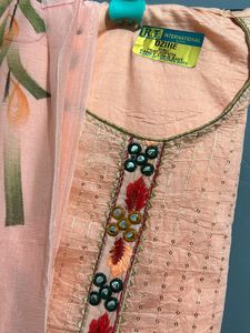 Long Embroidery Suit With Printed Duppta