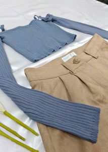 Cute Blue Top &amp; Brown Shorts Set