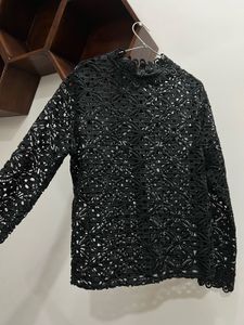 Black Lace Mock Neck Top