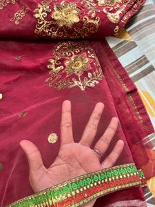 Maroon Embroidered saree