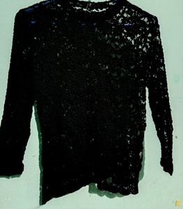 Round Neck Lace Top- Black