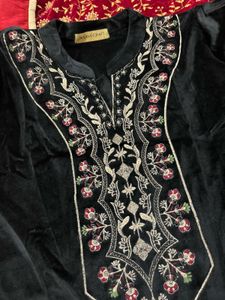 Elegant velvet Embroidered Kurta Set